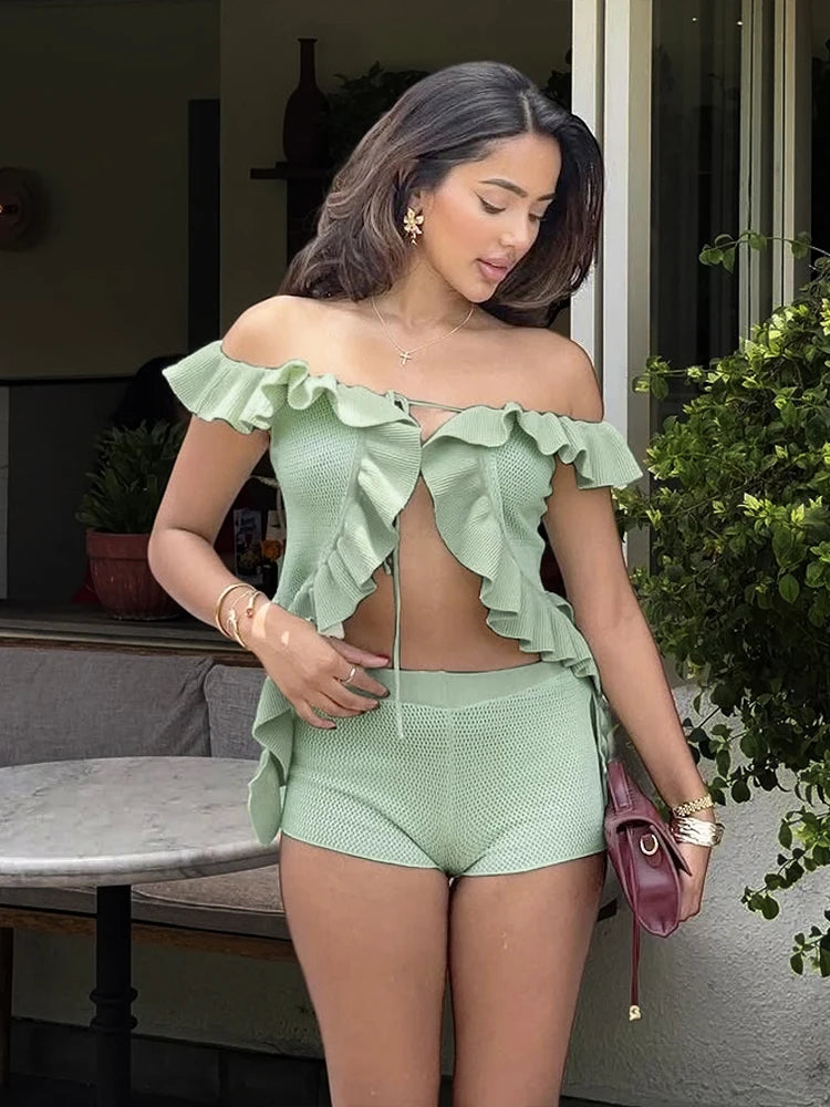 Remy Sage Ruffle Off-Shoulder Co-ord Set