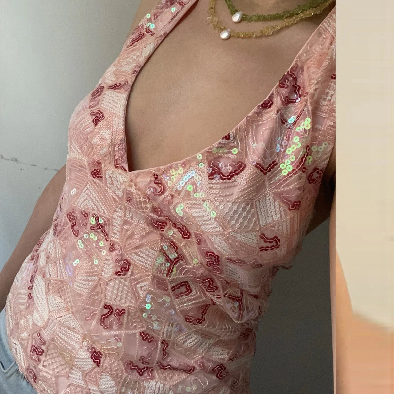 Giah Multi Embroidered Halterneck Summer Top