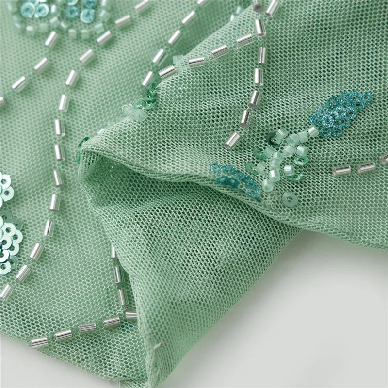 Riahna Seaglass Green Embellished Halterneck Top