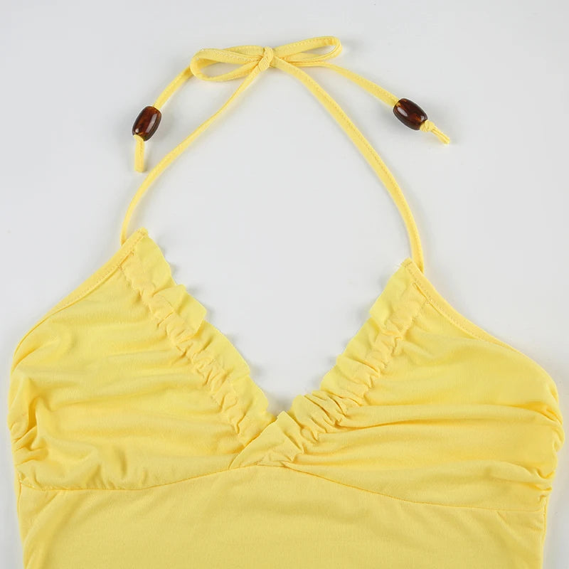 Daisy yellow V-Neck Halter Top