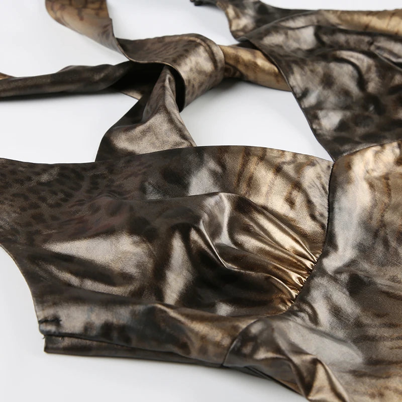 Kahlai metalic gold leopard print cami top