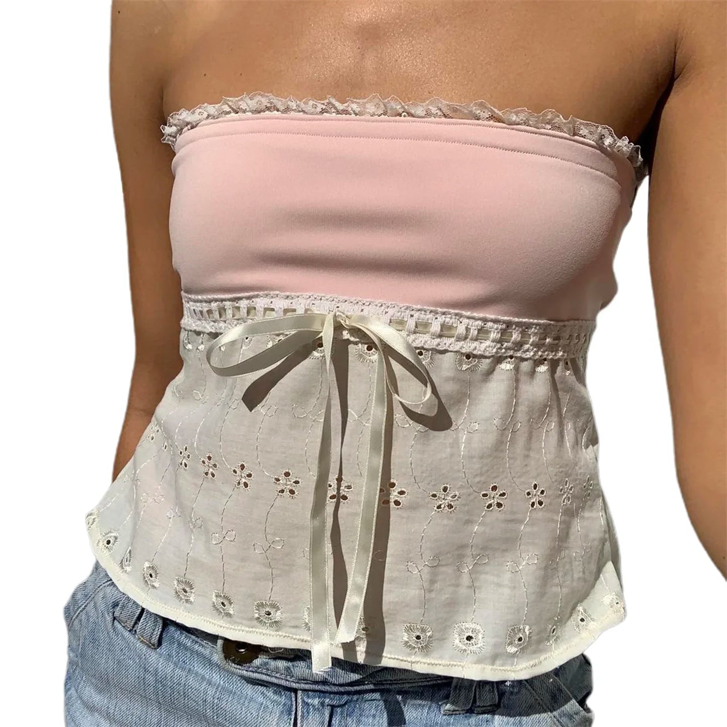 pink lace bandeau y2k cami top