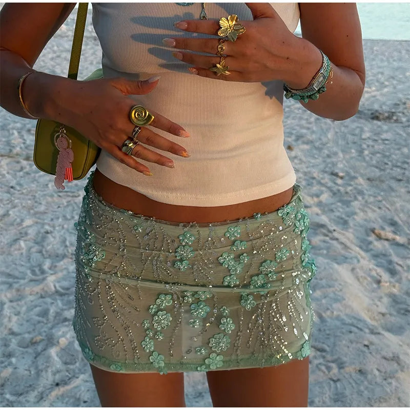 Shakira Seaglass Sequin Embellished Mini Skirt