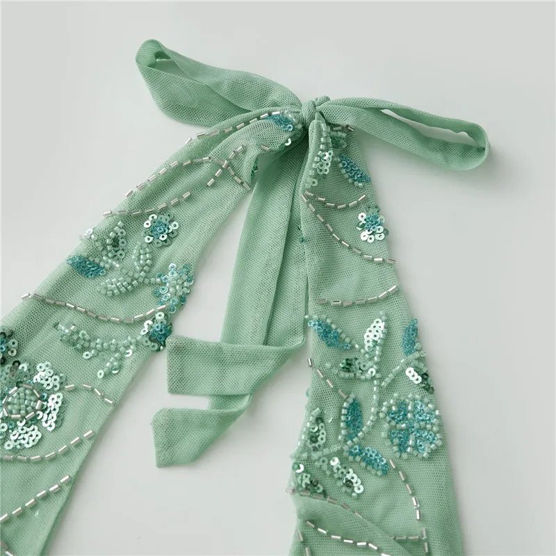 Riahna Seaglass Green Embellished Halterneck Top