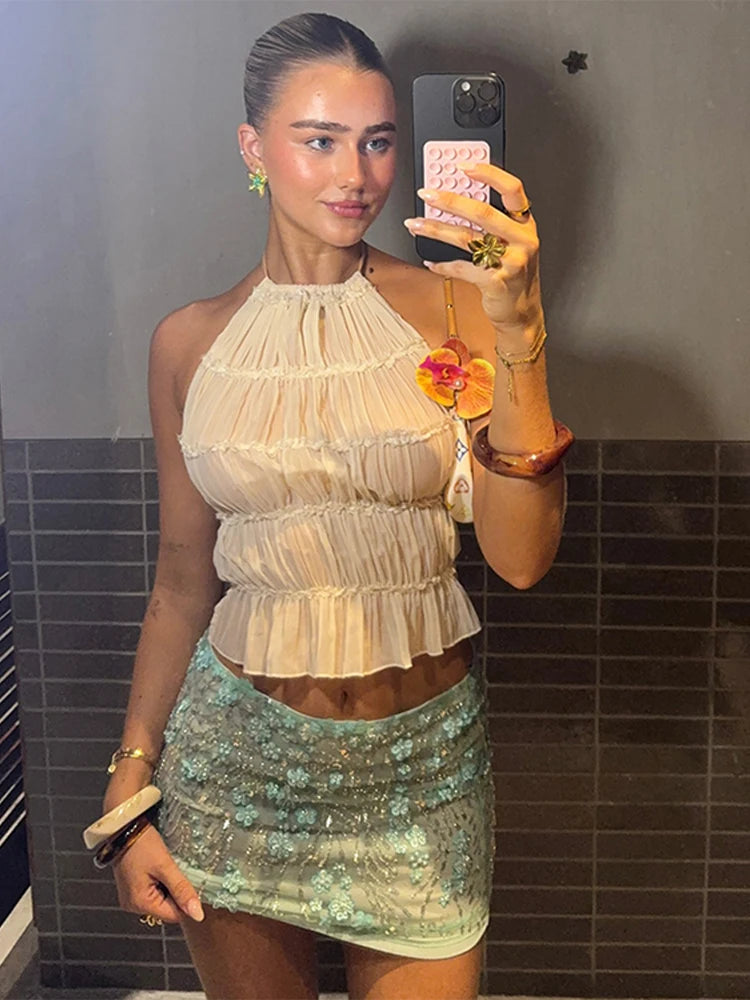 Shakira Seaglass Sequin Embellished Mini Skirt