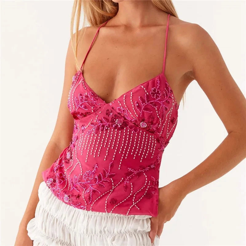 Kassy Sequin V-neck y2k Cami Top
