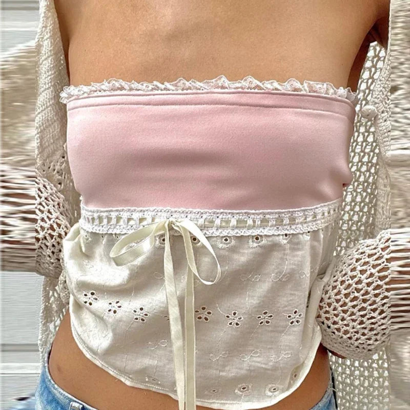 pink lace bandeau y2k cami top