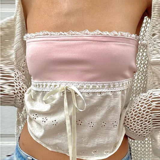 pink lace bandeau y2k cami top
