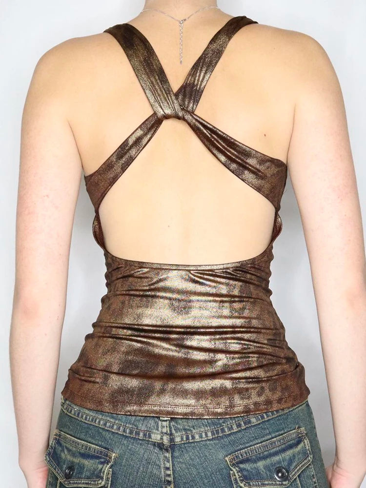 Kahlai metalic gold leopard print cami top