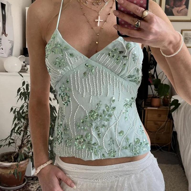 Giah Multi Embroidered Halterneck Summer Top