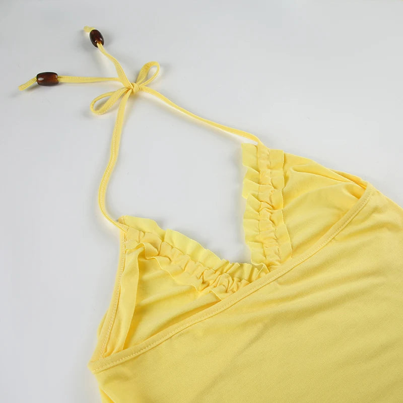 Daisy yellow V-Neck Halter Top
