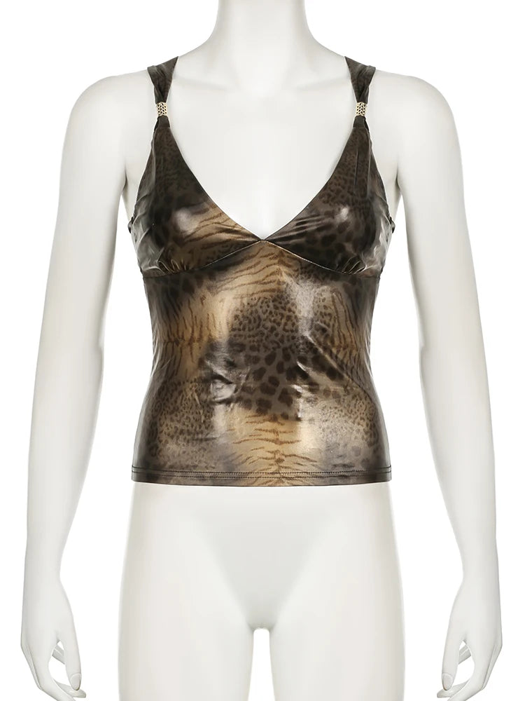Kahlai metalic gold leopard print cami top