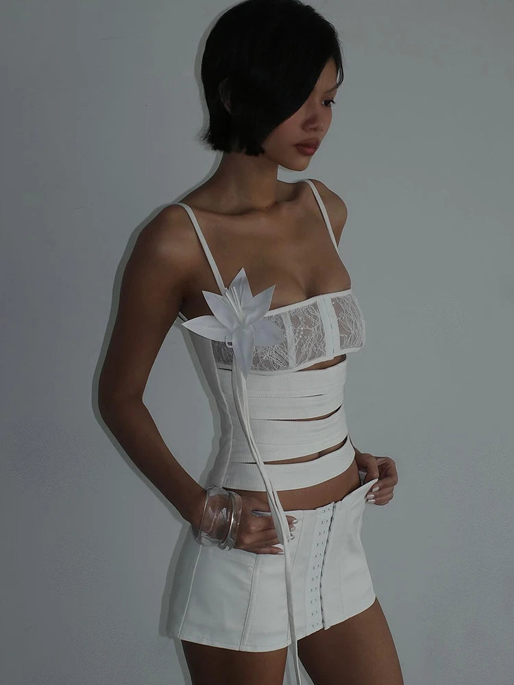 Luxe Strapped Corset Mini Set – White