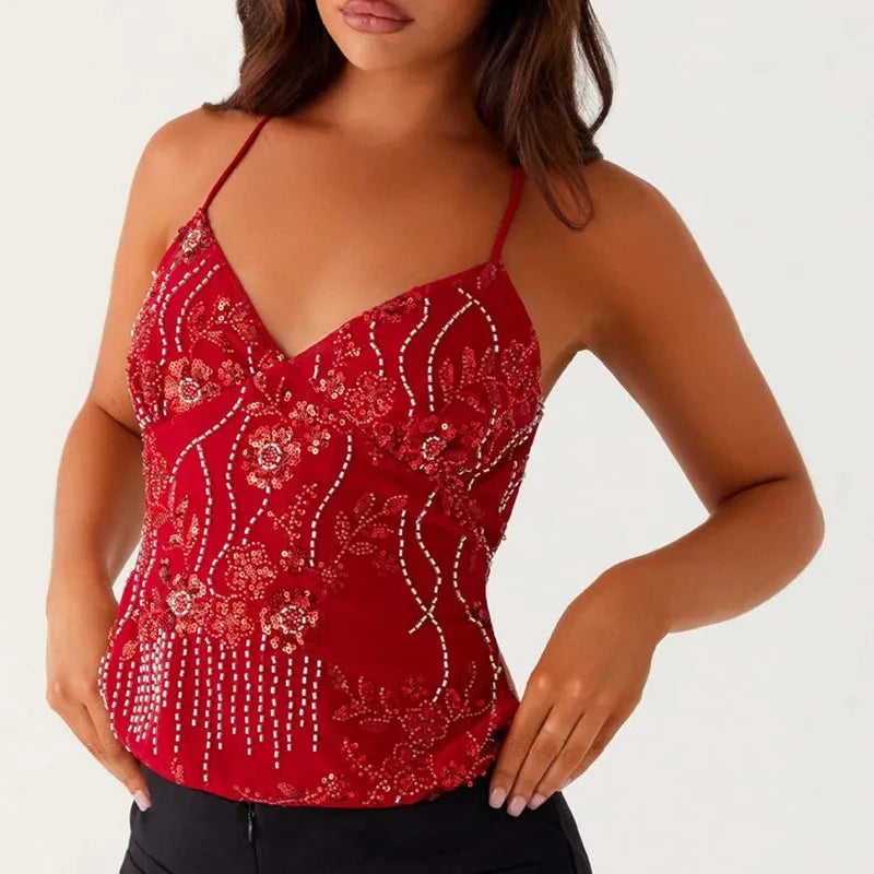 Kassy Sequin V-neck y2k Cami Top
