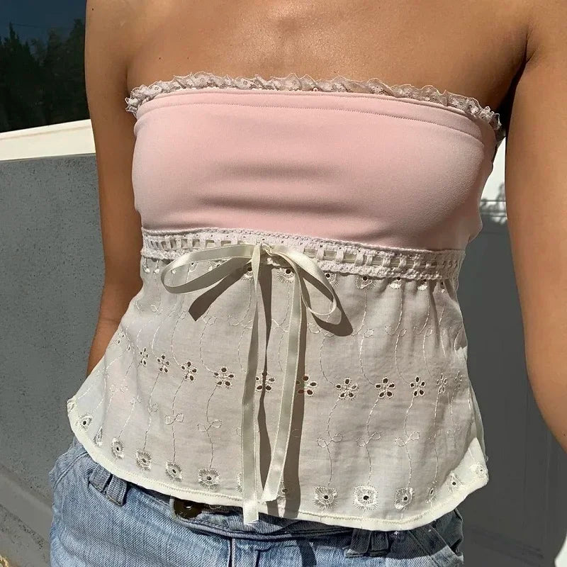 pink lace bandeau y2k cami top