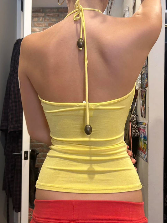 Daisy yellow V-Neck Halter Top