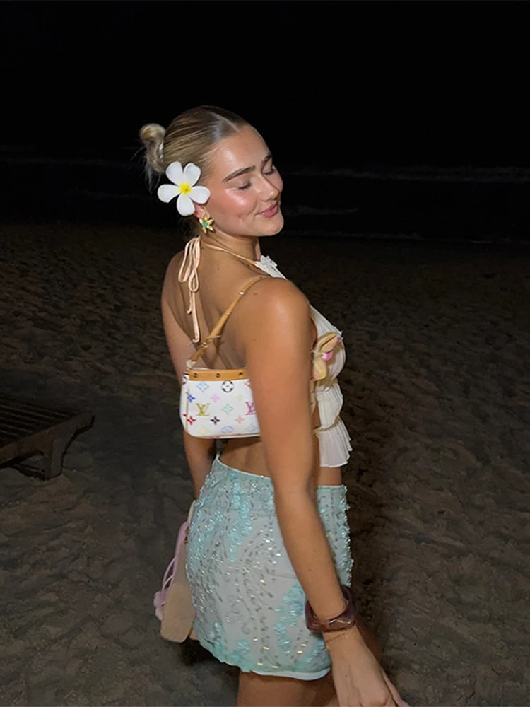 Shakira Seaglass Sequin Embellished Mini Skirt