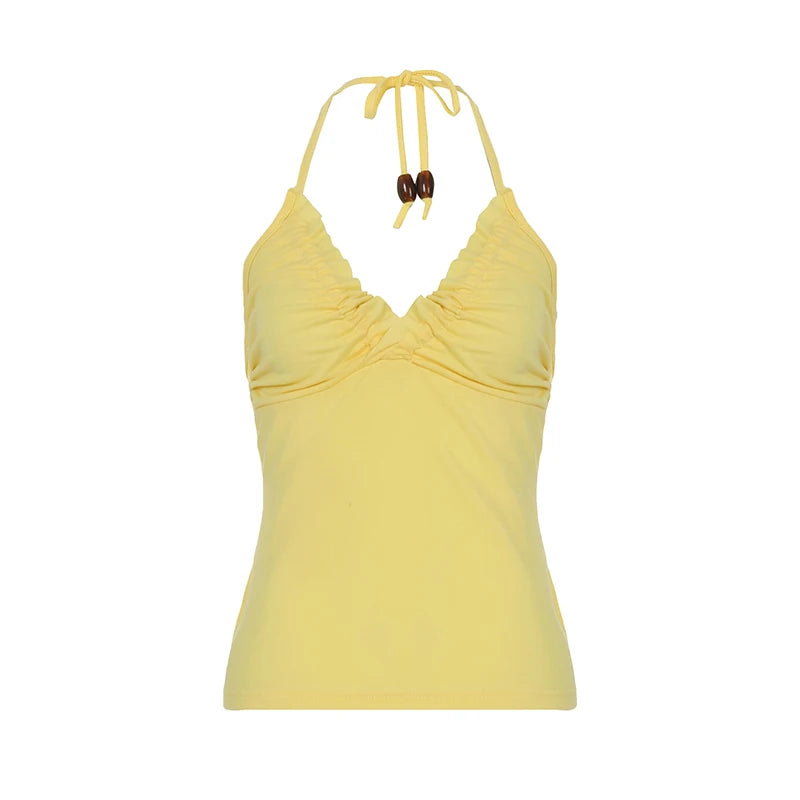 Daisy yellow V-Neck Halter Top