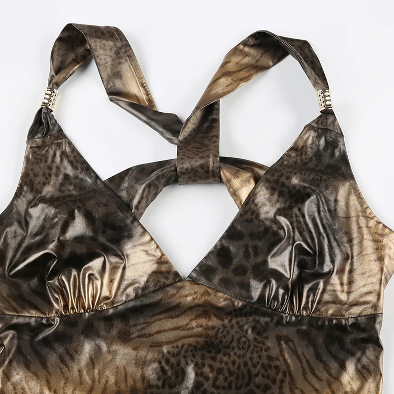 Kahlai metalic gold leopard print cami top