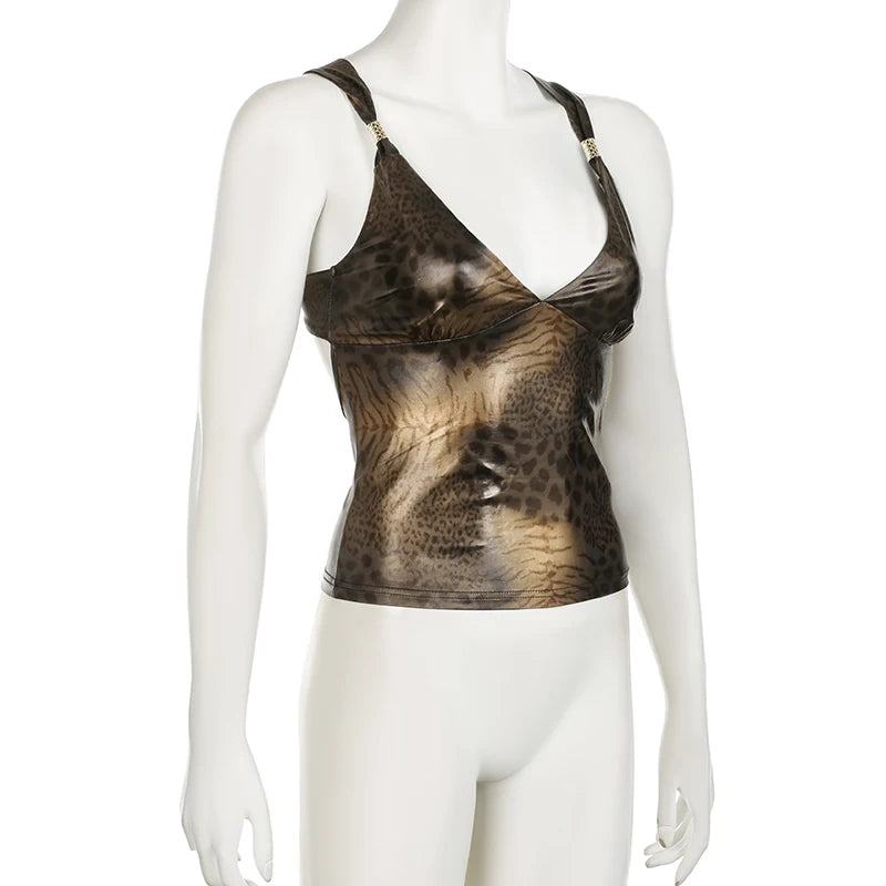 Kahlai metalic gold leopard print cami top