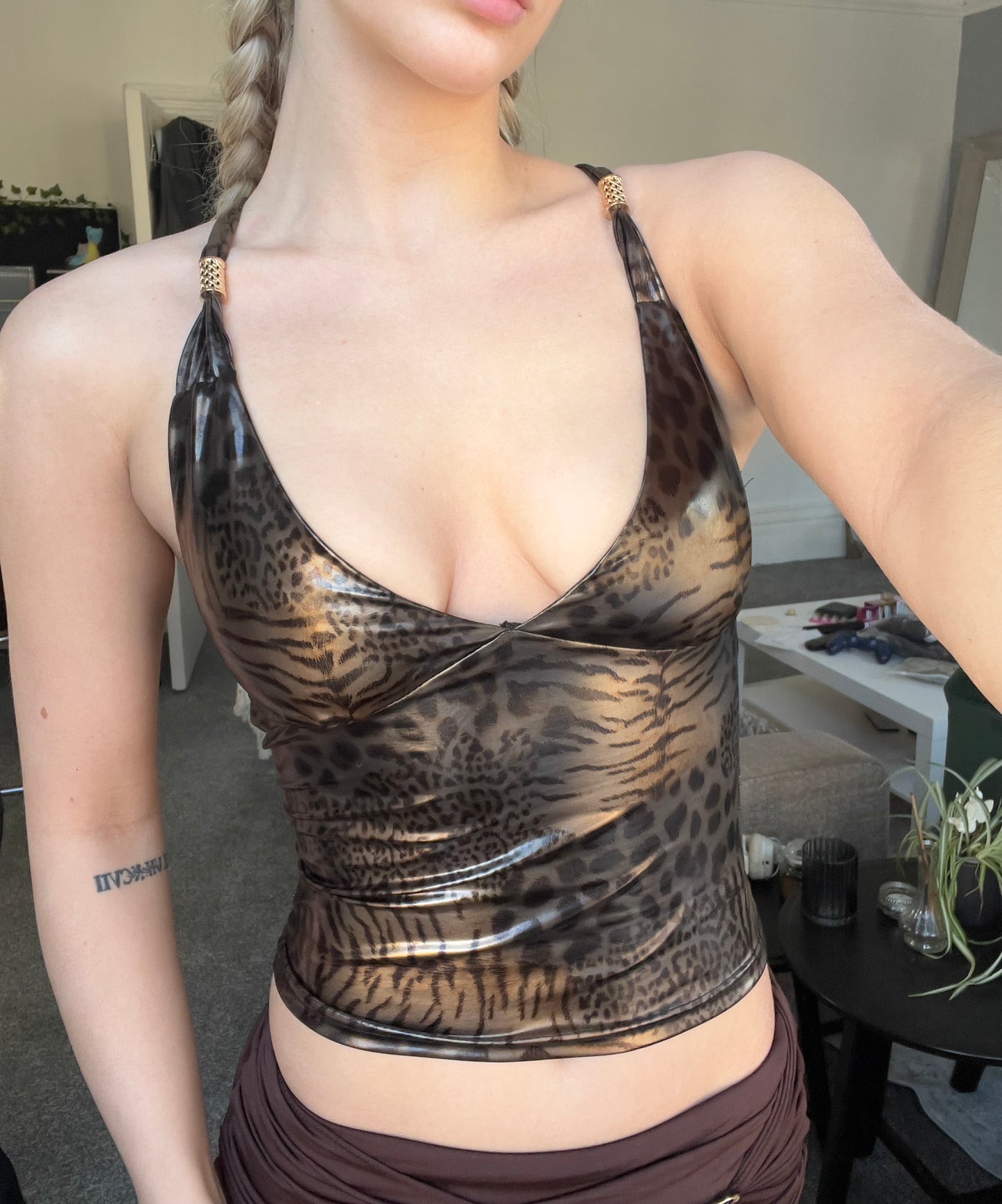 Kahlai metalic gold leopard print cami top