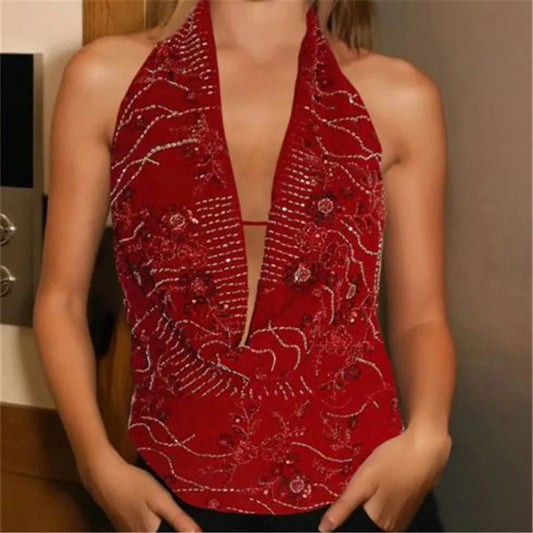 Riahna Seaglass Green Embellished Halterneck Top