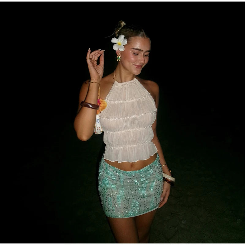 Shakira Seaglass Sequin Embellished Mini Skirt