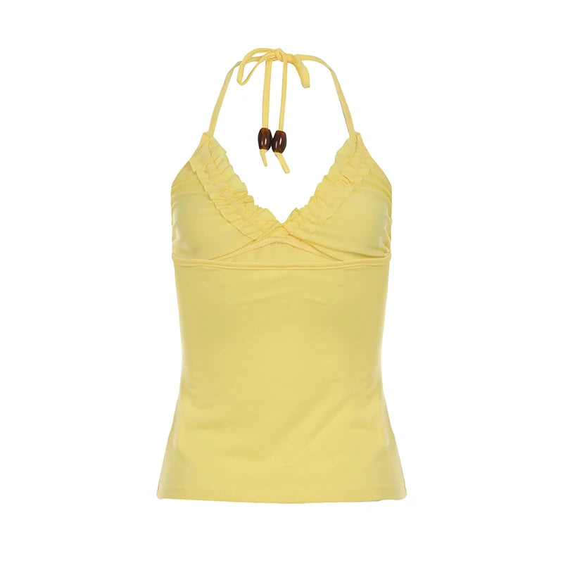Daisy yellow V-Neck Halter Top