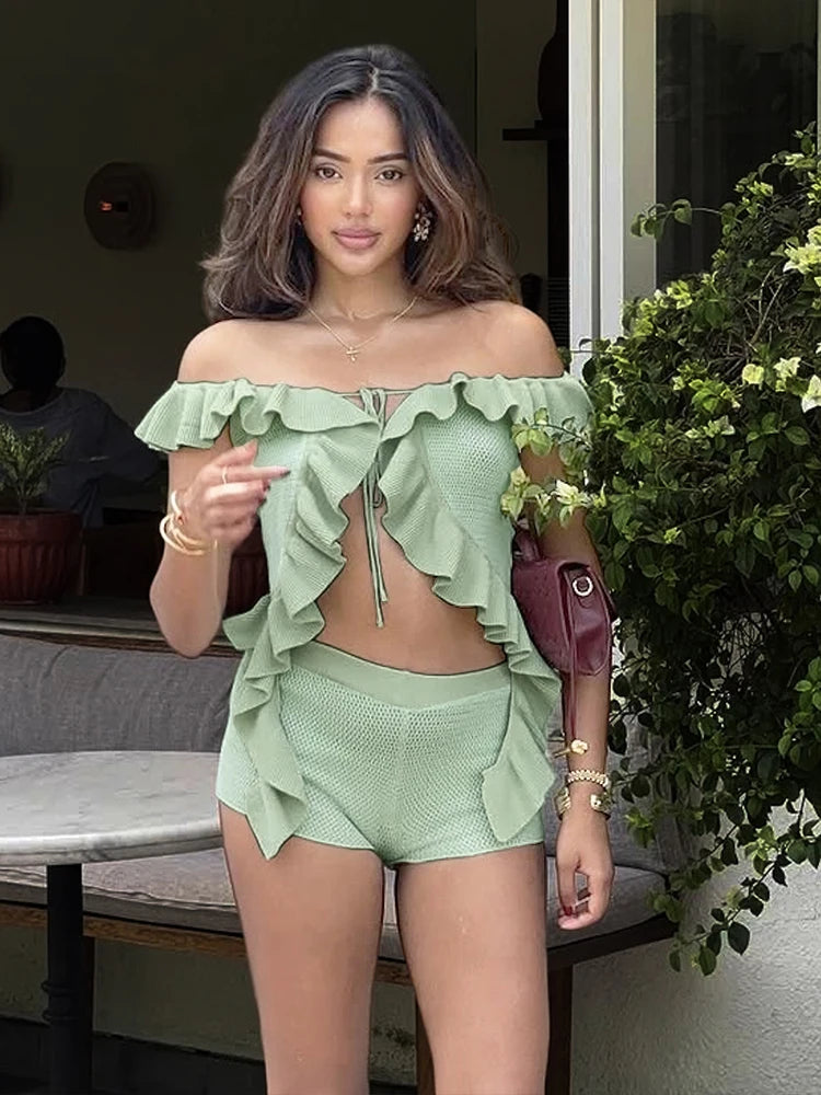 Remy Sage Ruffle Off-Shoulder Co-ord Set